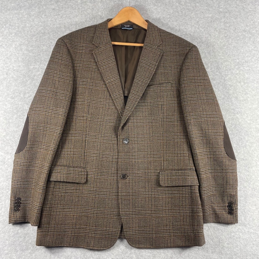 TOMMY HILFIGER Mens 44R Brown Herringbone Plaid Dual Vent Elbow Patch Sport Coat